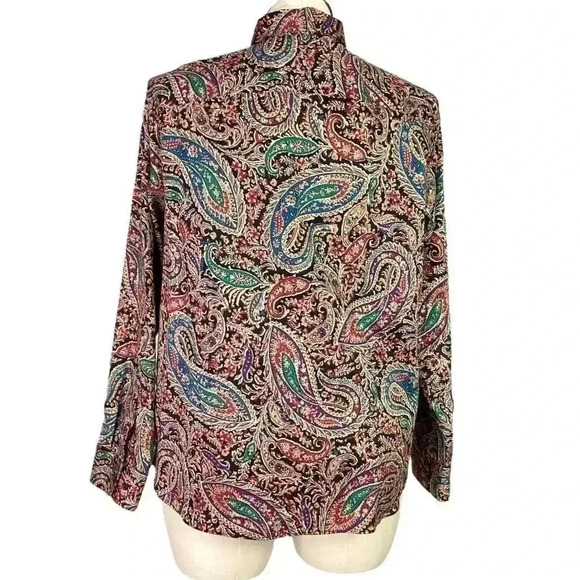 Chaps Shirt Women 1X Black Paisley Non Iron Long Sleeve Button Top Fall Classic - Picture 5 of 6